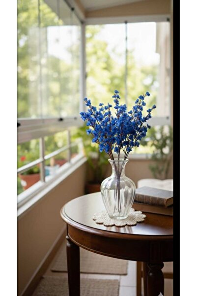 ENRUFLORA زهرة اللوز الزرقاء الاصطناعية بخمسة فروع، 35 سم، لتزيين المنزل والش...