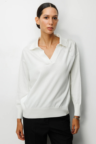 ON TRİKO Omzu Embroidered Polo Neck Knitwear Sweater 66359