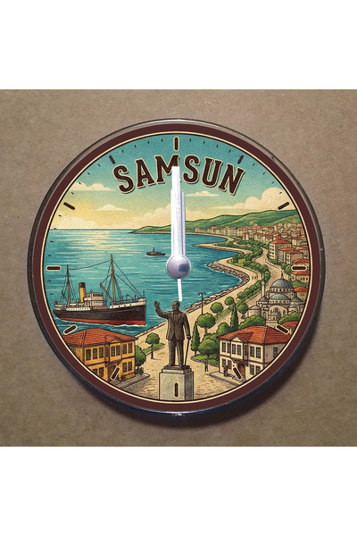 BK Design Samsun Temalı Magnet Saat Buzdolabı Süsü Duvar Saati 10,5cm MS1060