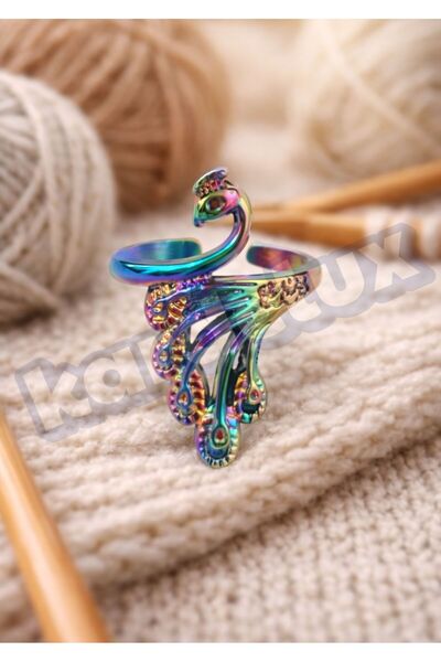 Kardelux Knitting Ring - Yarn Guide - Peacock Pattern-Metal Crochet Ring