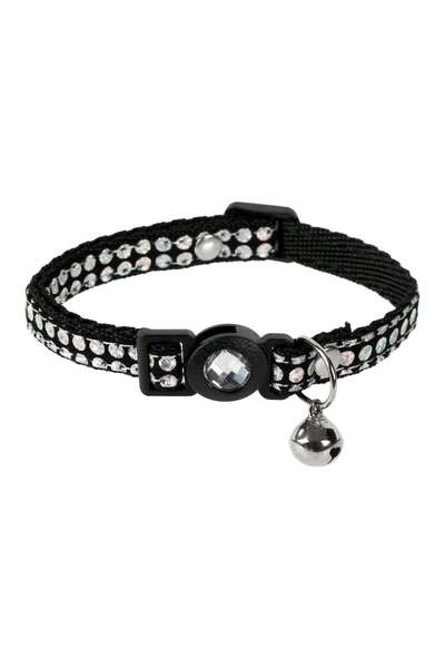 OEM Cat collar, black with silver rhinestones and transparent stones, with fa...