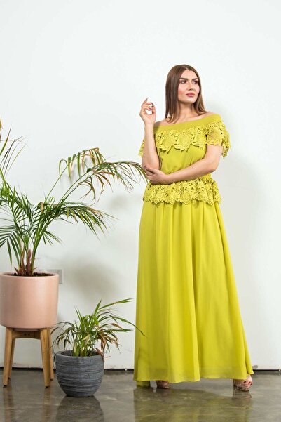 Nichii فستان ماكسي أصفر سادة بقصة حرف A