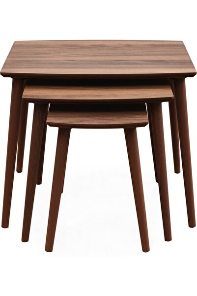 Senka Wood Uno 3'lü Zigon Sehpa ahşap ayak %100 MDF Ceviz