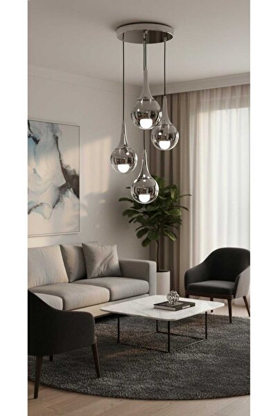 Delf Globe Black & Silver QUAD Plafonyer Krom Cam Avize