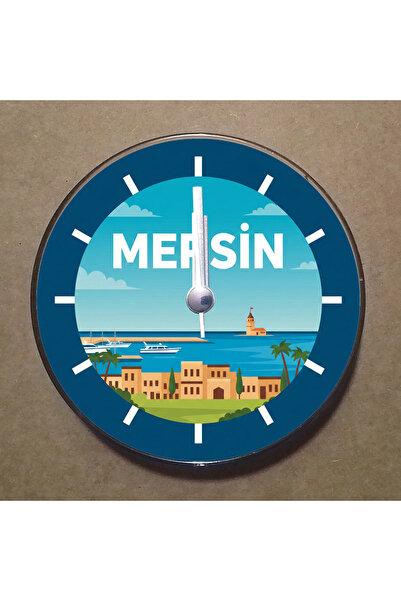 BK Design Mersin Temalı Magnet Saat Buzdolabı Süsü Duvar Saati 10,5cm MS1055