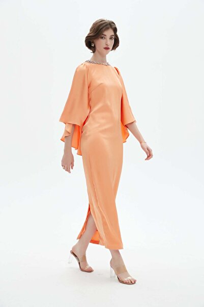 Nichii Orange Solid Maxi Bell-Sleeve Dress