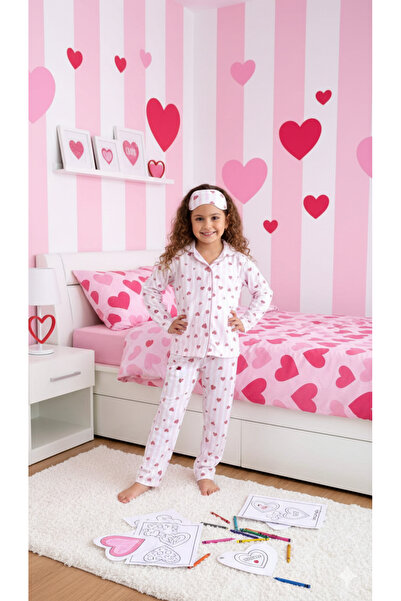 ALYAKİDS Girl's Patterned Buttoned Pajama Set Including Eye Patch 4-12 Years Old