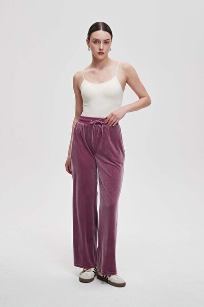 Livia Solid Velvet Long Pants with Drawstring