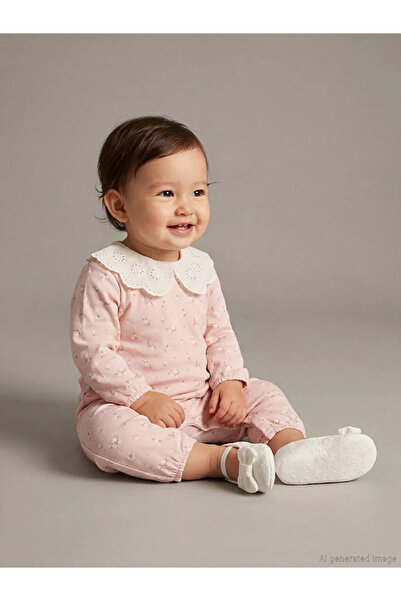 LC Waikiki LCW baby Pembe Bebe Yaka Çiçekli Kız Bebek Tulum