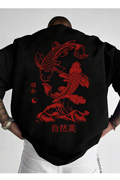 VEK Koi Fish Printed Oversized Unisex T-Shirt – Japanese Mythology Pattern 10...