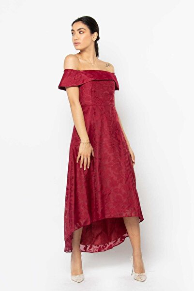 Nichii Red Textured Midi Off-Shoulder Dress