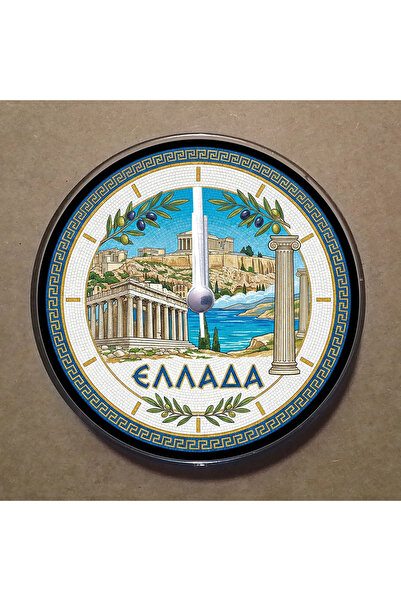 BK Design Yunanistan Temalı Magnet Saat Buzdolabı Süsü Duvar Saati 10,5cm MS3015