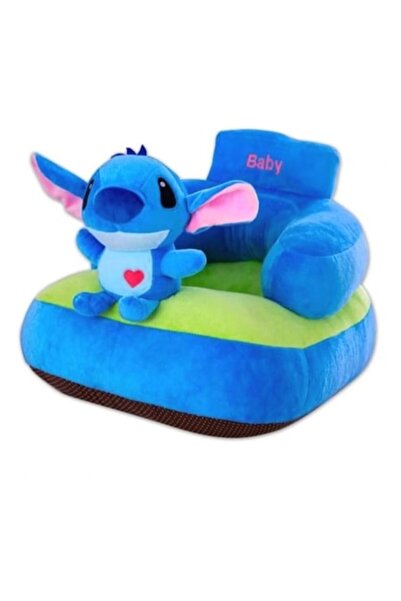 MASHASHOP Fotoliu Stitch pentru bebeluși, din pluș, cu spătar, albastru, 1 an+
