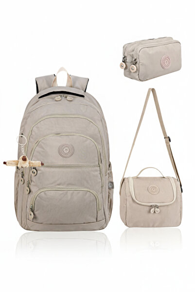 Çanta Trend Set of 3 Luxury Crinkle Cream Fabric High School and Middle Schoo...