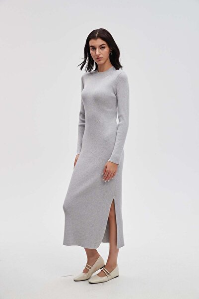 menta Gray Plain Midi Slit Dress