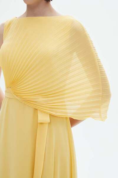 Nichii Yellow Plain Midi Cut-Out Dress