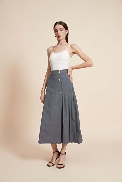 Yola Plain Midi Skirt with Side Pleats