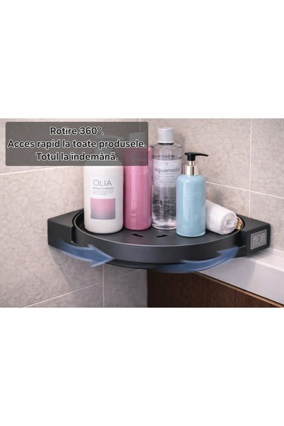 s-Eye Suport rotativ baie s eye 360°, montaj fără găurire, organizator cosmetic rezistent la umezeală