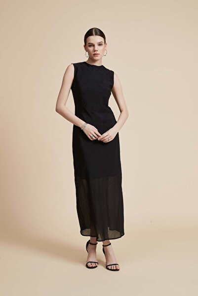 Yola Black Plain Maxi Sleeveless Dress