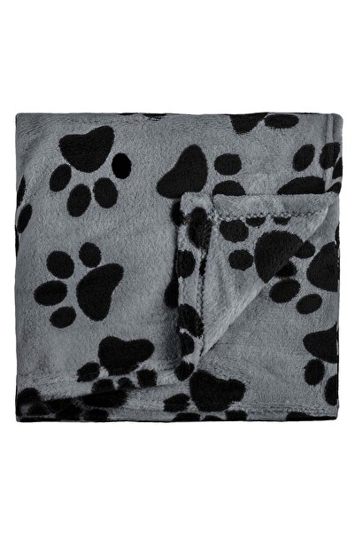 OEM Warm and soft blanket for your pet, gray with black paw pattern