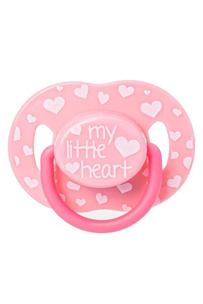 OEM Suzeta din silicon roz cu design inimioare albe, mesajul "My litlle heart...