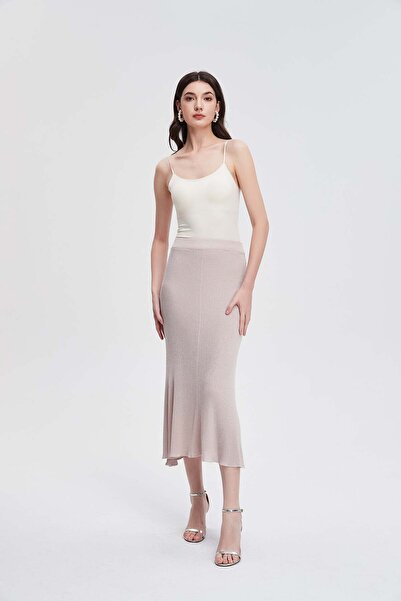 menta Solid Ruffled Midi Skirt