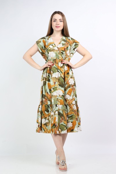 Nichii Multicolor Floral Midi V-Neck Dress
