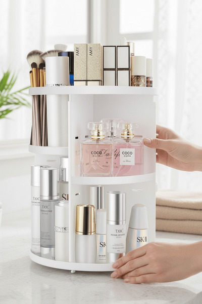 Mithra Life Περιστρεφόμενος οργανωτής κοσμημάτων μακιγιάζ 360 μοιρών – Λευκός...