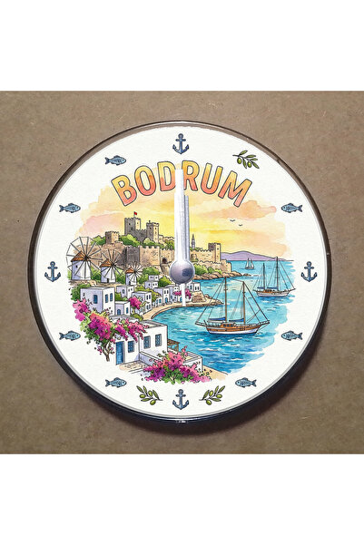 BK Design Bodrum Temalı Magnet Saat Buzdolabı Süsü Duvar Saati 10,5cm MS2013