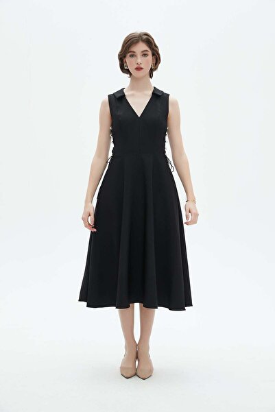 Nichii Black Plain Midi A-Line Dress