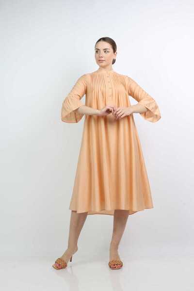 Nichii Peach Plain Midi Bell-Sleeve Dress