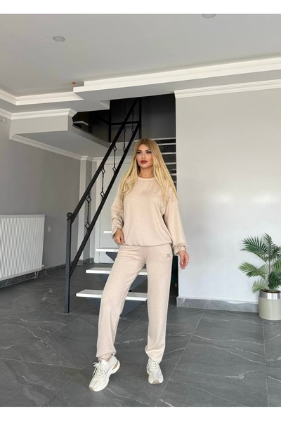 RED WOMAN FASHİON Stone Zero Collar Top and Bottom Set