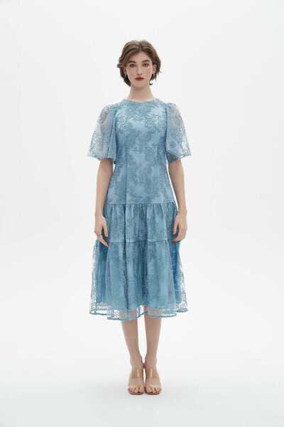 Nichii Midi Blue Patterned A-Line Dress