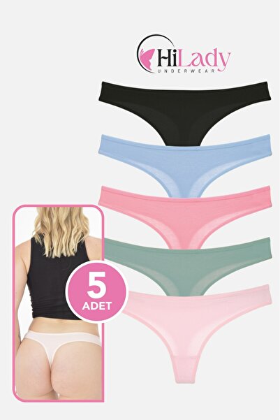 Hilady Women's Thong,Low Waist Thong String, 5 Pack, Cotton Soft Fabric Cotto...