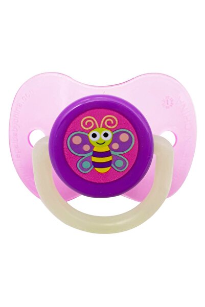 OEM Suzeta din silicon mov, cu model fluture si maner care straluceste in int...