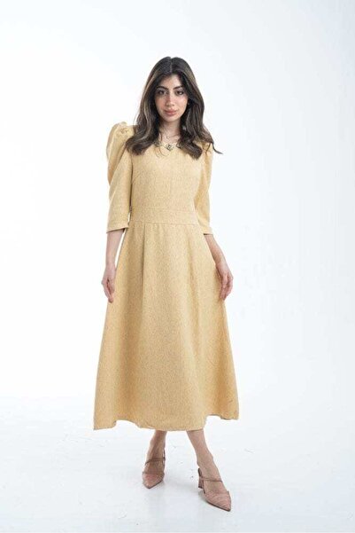 Nichii Yellow Solid Midi 3/4-Sleeve Dress