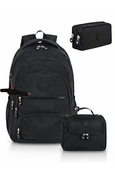 Çanta Trend Set of 3 Black Luxury Crinkle Fabric High School and Middle Schoo...