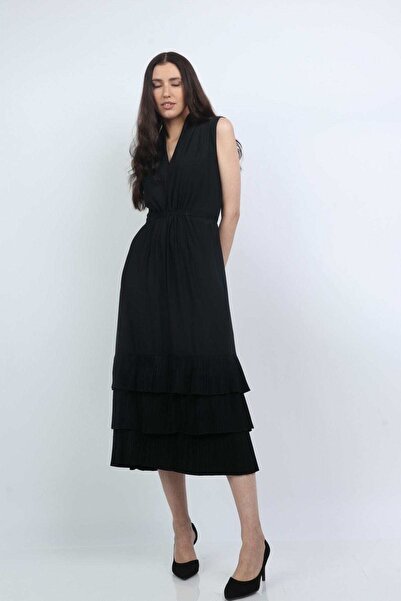 Nichii Black Plain Midi A-Line Dress