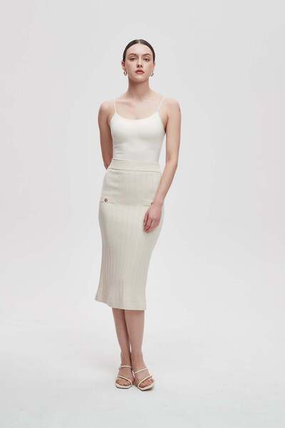 Nichii Striped Knit Midi Skirt