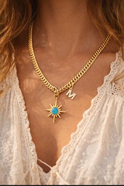 ÖZÜM TAKI Kadın Çelik Kutup Yıldızı M Harf Kolye Gold
