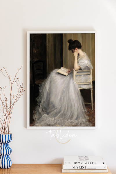 tablodea Pictură cu femeie care citește o carte artistică de epocă, stil clas...