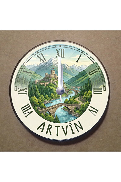 BK Design Artvin Temalı Magnet Saat Buzdolabı Süsü Duvar Saati 10,5cm MS1001