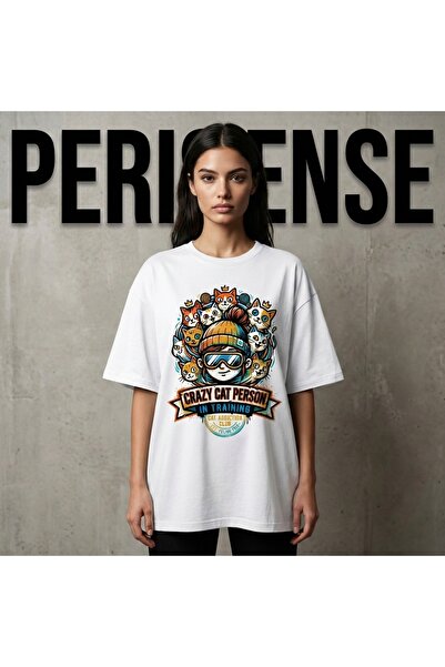 PERISENSE Unisex Crazy Cat Person in Training Printed Premium Combed Cotton O...
