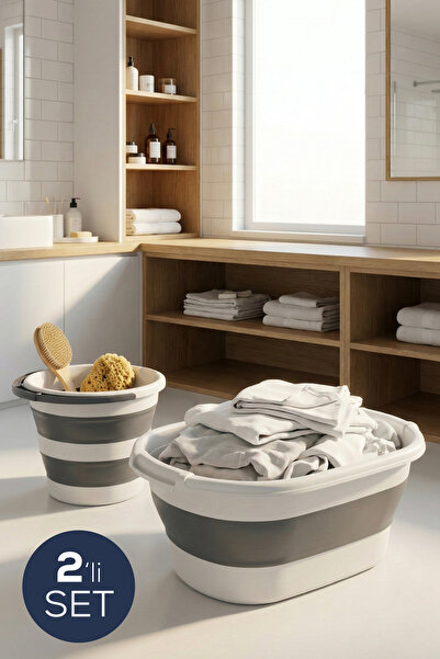 Vienev 38 L Katlanır Sepet + 12 L Katlanır Kova Antrasit | Yer Kaplamayan Ako...