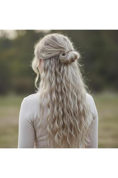 Zeysum 3 lü Set - Balköpüğü Platin Röfleli Yarımay Saç Su Dalgalı Çıtçıtlı Ek...