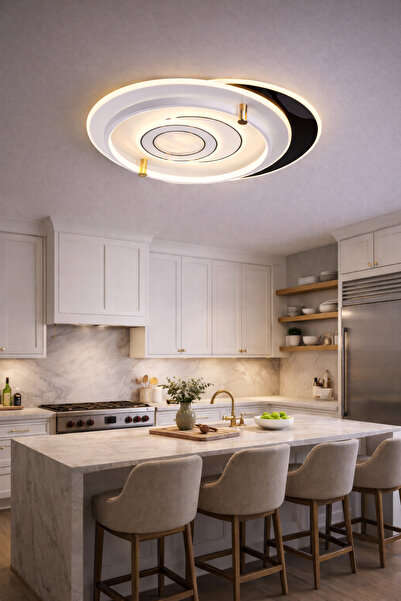 KUZENLER Modern & Lüks LED Avize | Kumandalı 3 Renk Işık | Tavana Sıfır Tasarım