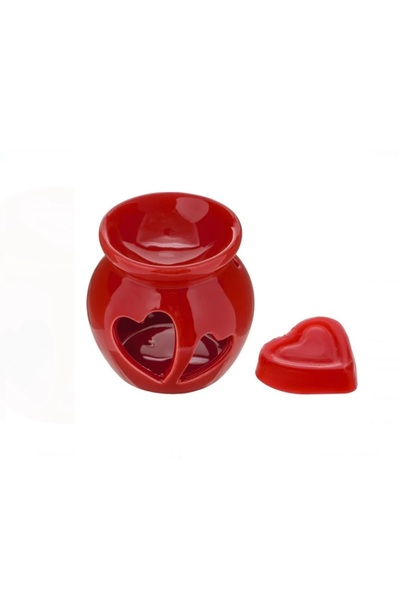 OEM Ceramic Aromatherapy Holder with 1 Red Wax Heart, Valentine's Day, 8 x 7....