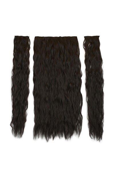 Zeysum 3 lü Set - Orta Koyu Kahverengi Yarımay Saç Su Dalgalı Çıtçıtlı Ekstra...