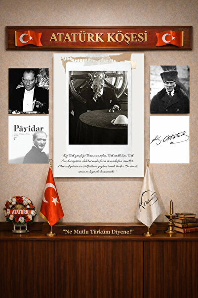 Koi Art Design Atatürk Köşesi Temalı 5 Parçalı Okul, Ofis, Makam, Ev İçin Yük...