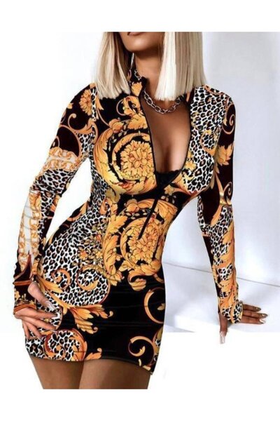 FRESCO SCARFS Rochie de damă cu detaliu cu fermoar Diver cu model din țesătură